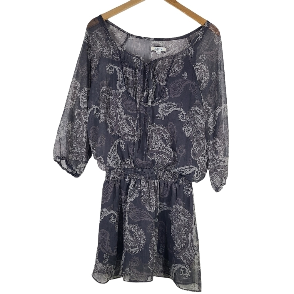 Aerie Floral Print Long Sleeve Semi Sheer Dress Medium